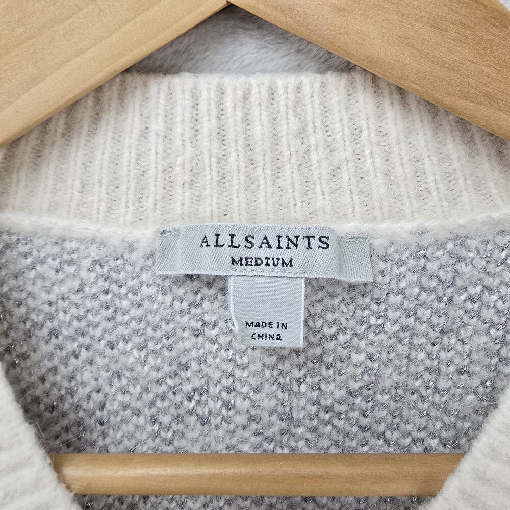 All Saints Star Jumper Sweater Womens Medium M Wool Alpaca Off White Silver - Picture 4 of 9